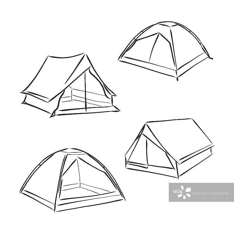 帐篷素描可爱旧式尼龙露营袋图片素材