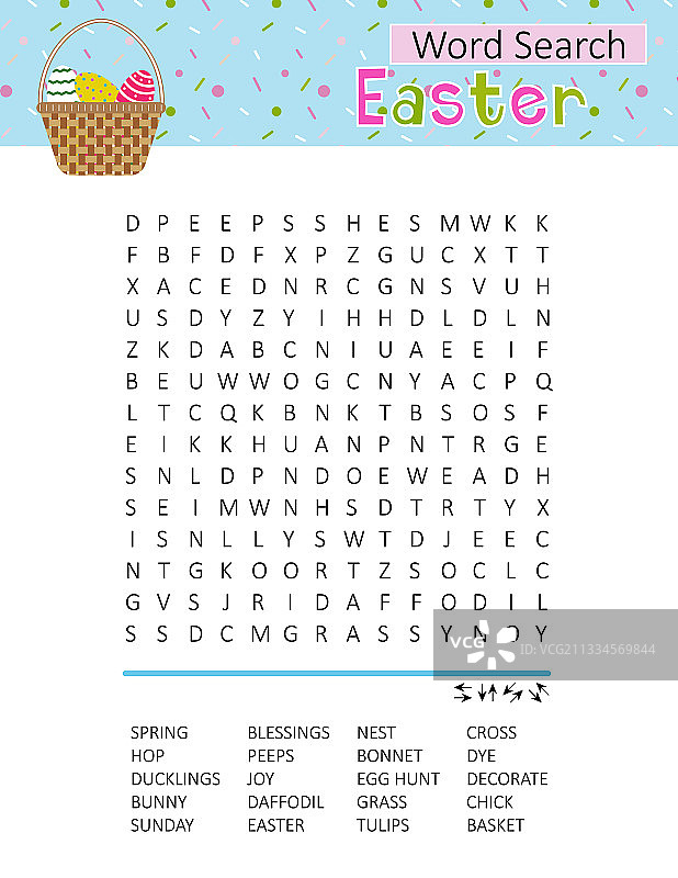 带篮子的复活节单词搜索谜题图片素材