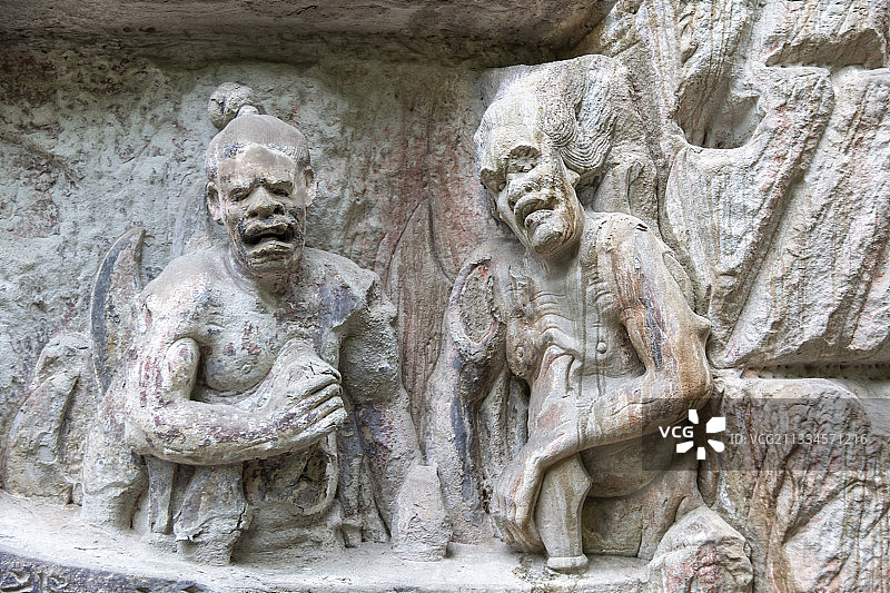 重庆大足石刻之宝顶山石刻：地狱变相——刀山地狱图片素材