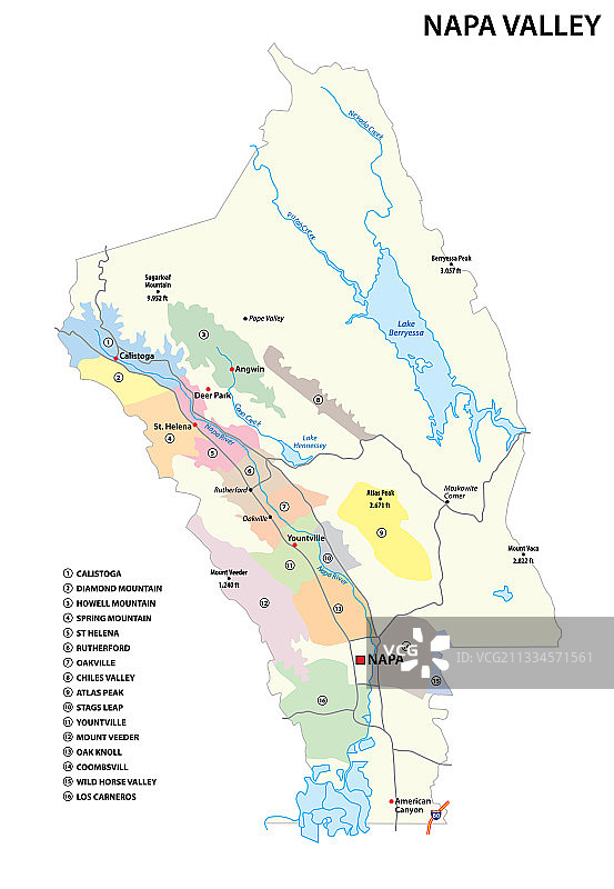 纳帕谷葡萄酒产区地图图片素材