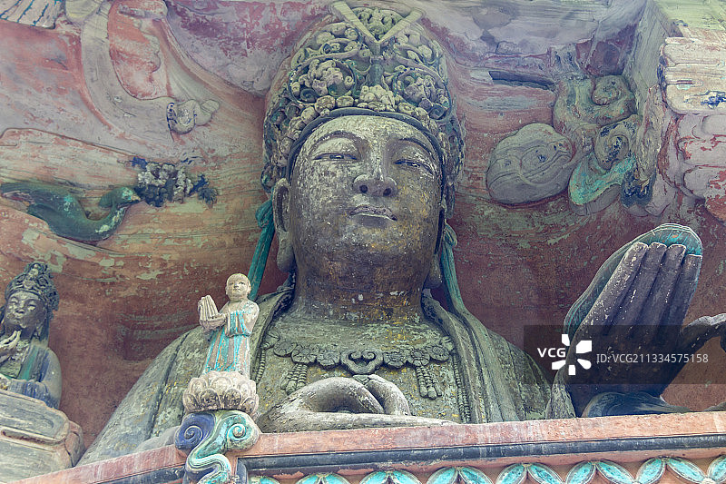 重庆大足石刻之宝顶山石刻：缚心猿锁六耗图图片素材