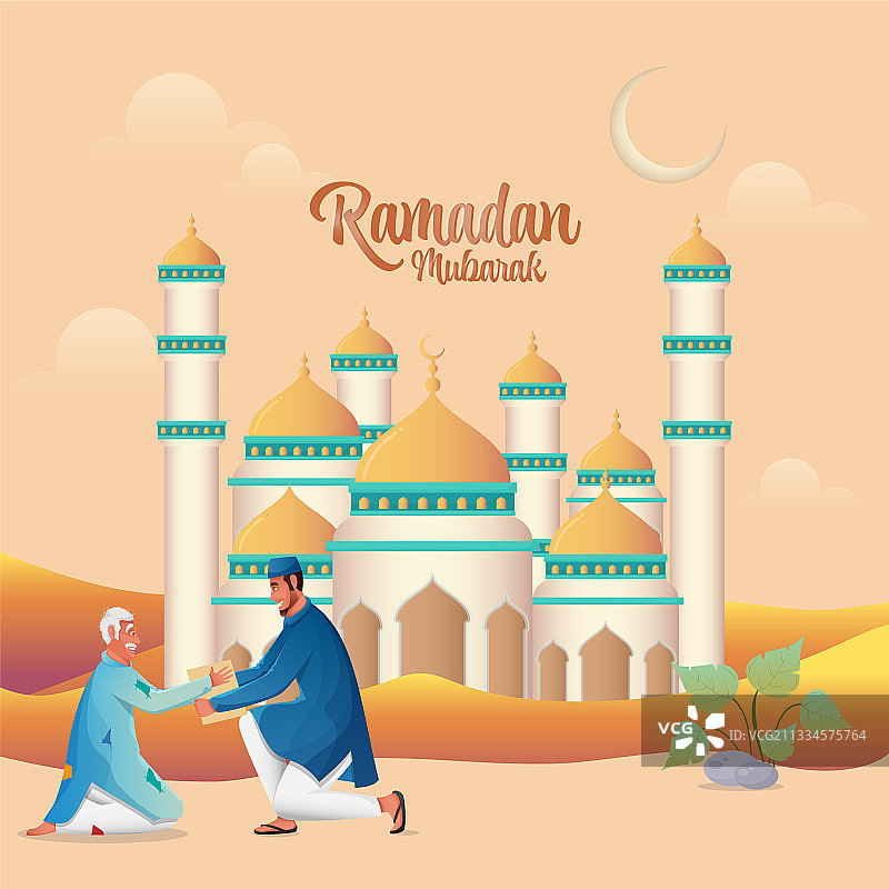 斋月节概念：穆斯林男子给予图片素材