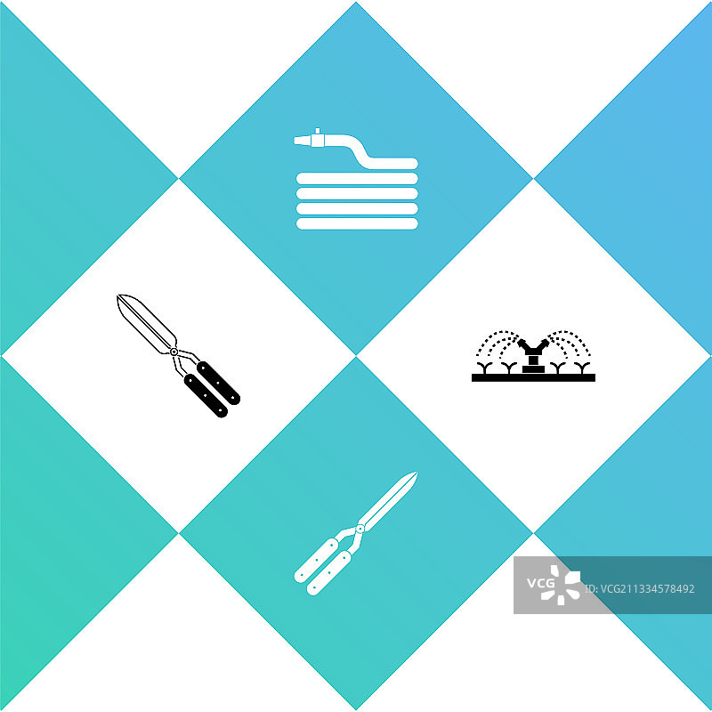 手工园艺剪刀软管消防水带套装图片素材