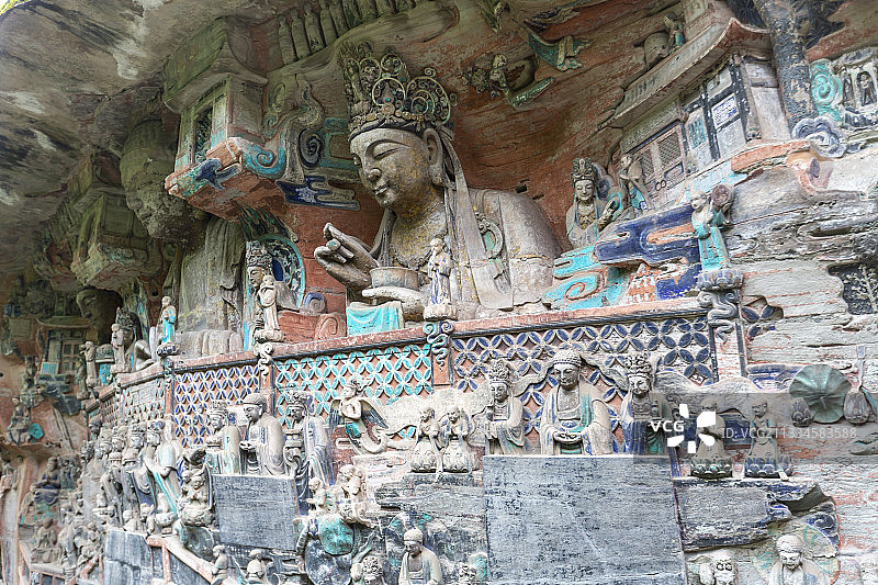 重庆大足石刻之宝顶山石刻：观无量寿佛经变相图片素材