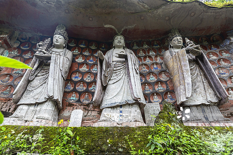 重庆大足石刻之宝顶山石刻：华严三圣像图片素材