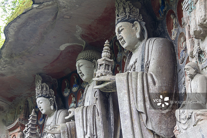 重庆大足石刻之宝顶山石刻：华严三圣像图片素材