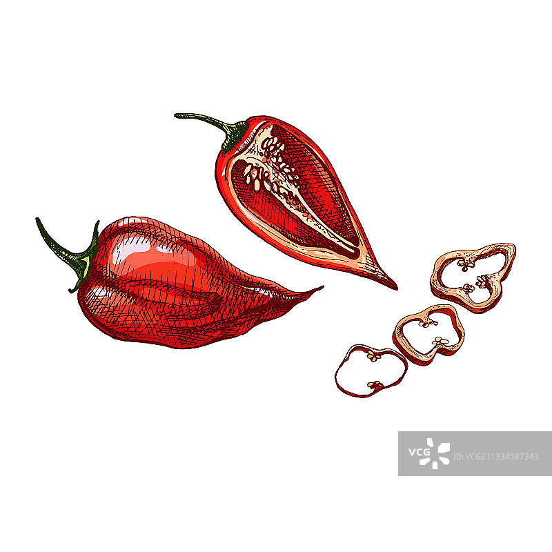 完整的、一半的和切片的辣椒哈瓦那图片素材