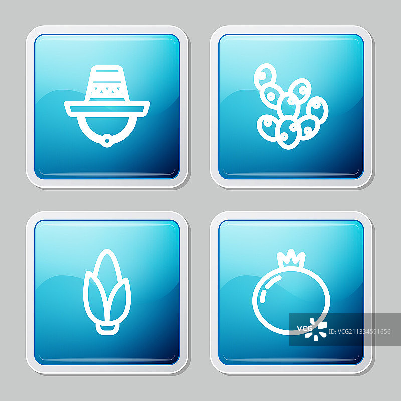 墨西哥草帽、仙人掌、玉米和番茄图案图片素材