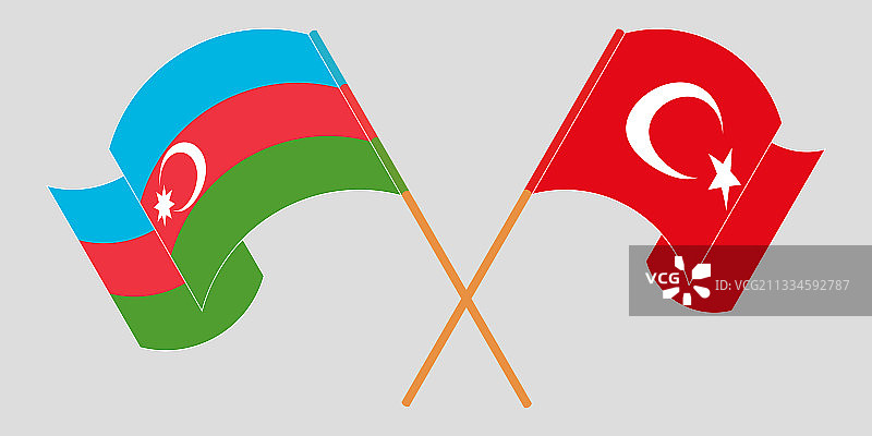 阿塞拜疆和土耳其交叉挥舞的旗帜图片素材