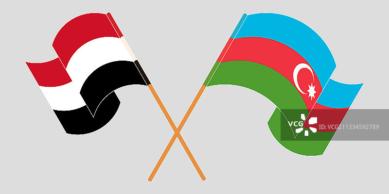 阿塞拜疆和也门交叉挥舞的旗帜图片素材
