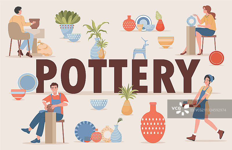 陶艺扁平banner模板带文字图片素材