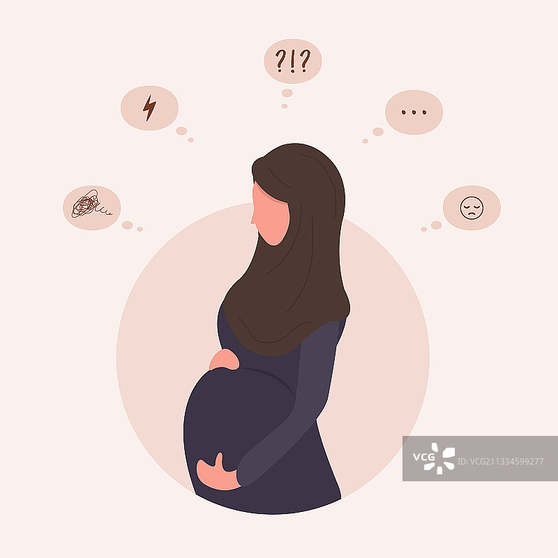 悲伤的孕妇，焦虑的阿拉伯女孩图片素材