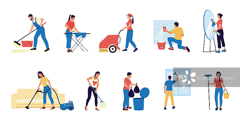 清洁工与拖把和水桶图片素材