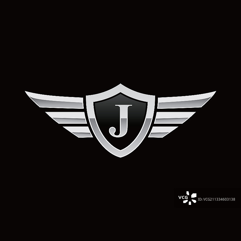 盾牌首字母J翅膀图标标志图片素材