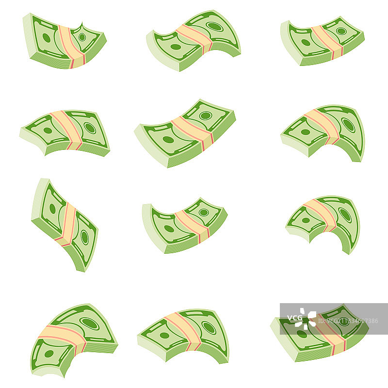 飞行中的一捆钞票扁平卡通图片素材
