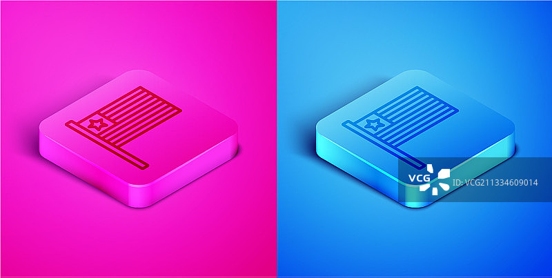 2.5D线条美国国旗图标，粉色背景图片素材