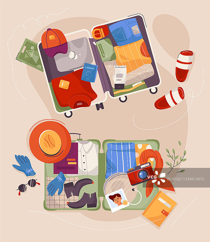 装满男女服装的两个行李箱图片素材