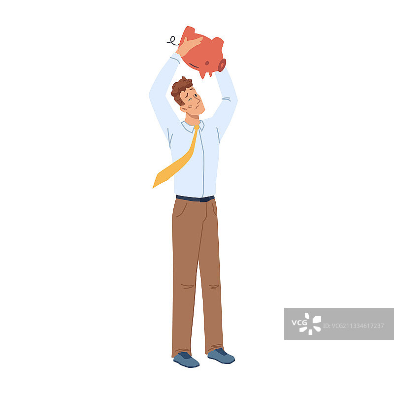 拿着空存钱罐的贫穷男人图片素材