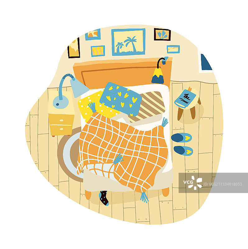 扁平风格卧室内部俯视图图片素材