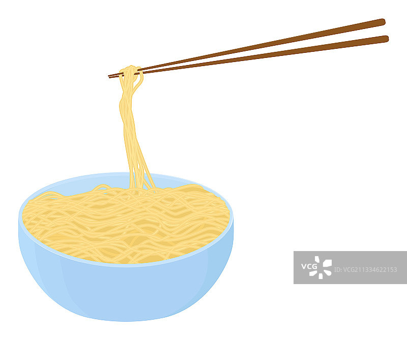 蓝色碗和筷子里的中式面条图片素材