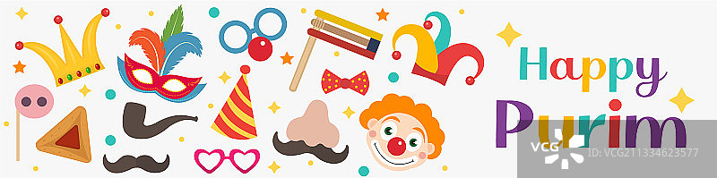 普林节快乐banner模板，小丑图片素材