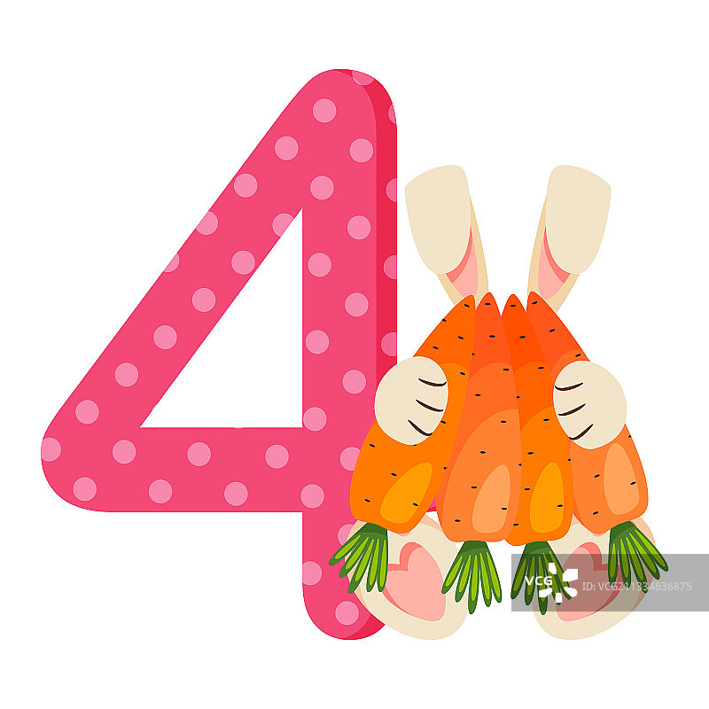 儿童学习用兔子数数的数字4图片素材