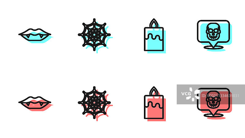 燃烧的蜡烛、吸血鬼牙齿与蜘蛛网图片素材