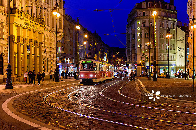 捷克布拉格共和国广场有轨电车图片素材