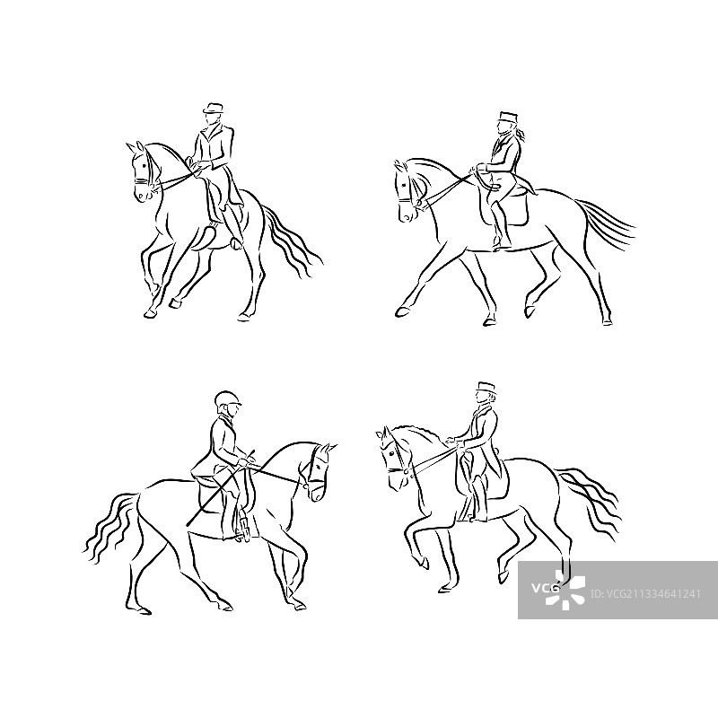 手绘马术盛装舞步马素描图片素材