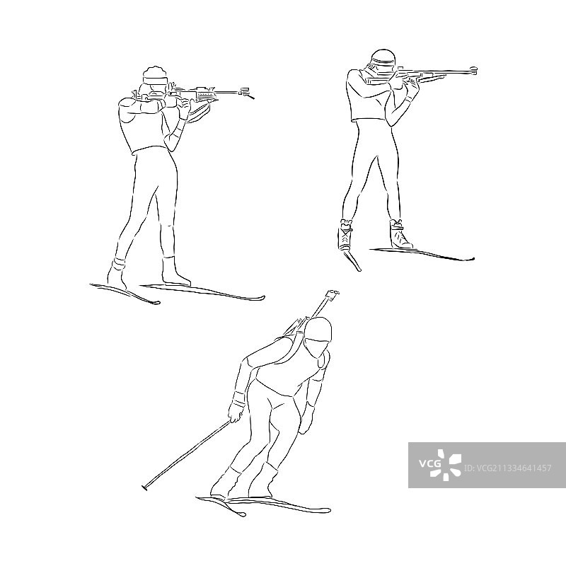 用于设计的冬季两项轮廓图片素材