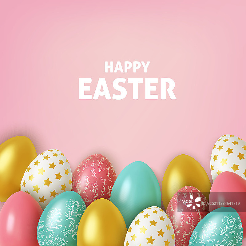 逼真背景构图3D复活节彩蛋图片素材