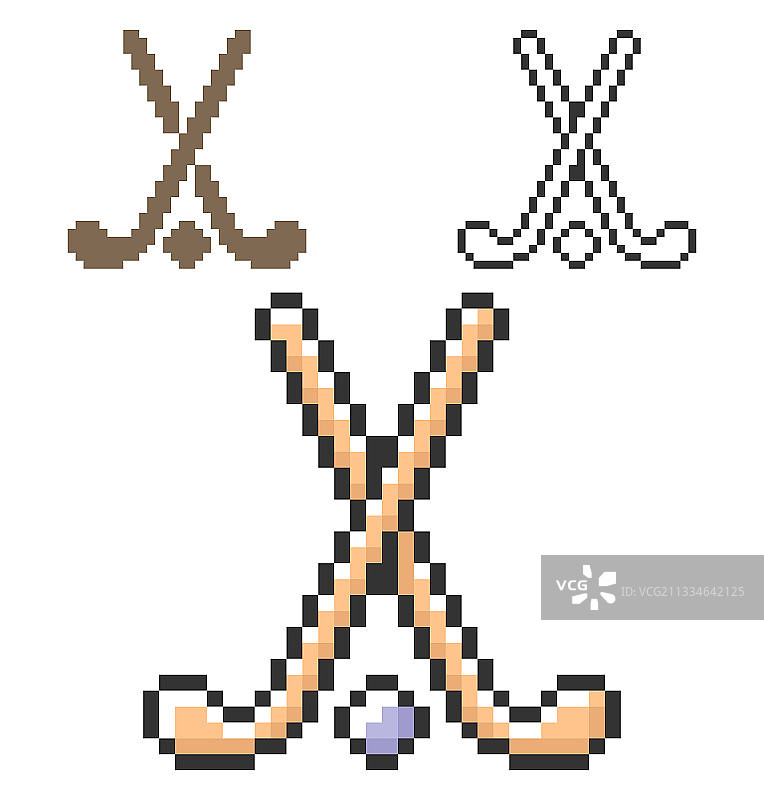 像素风格曲棍球图标，三种变体图片素材