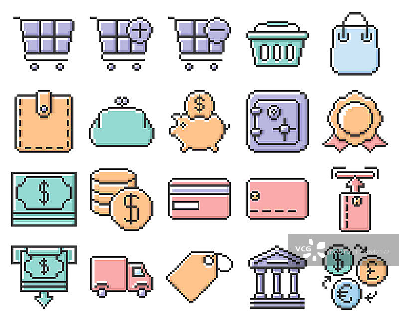 金融像素图标轮廓素材合集图片素材