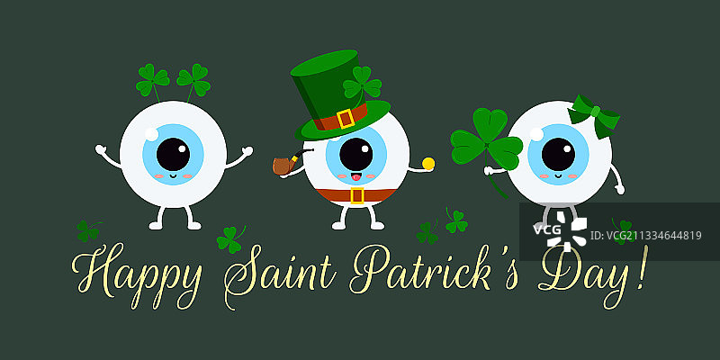 圣帕特里克节可爱眼球医生贺卡图片素材