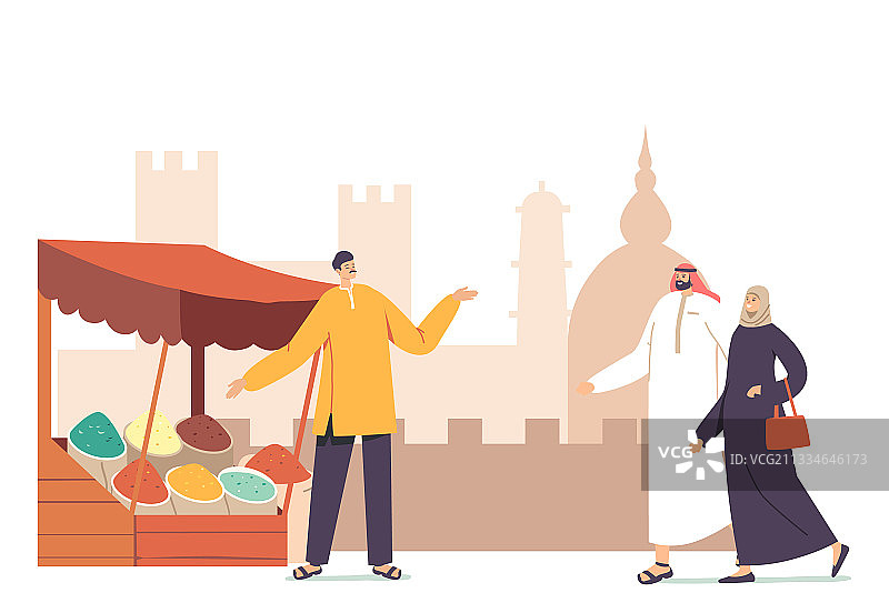 身穿阿拉伯服装的当地男女参观图片素材