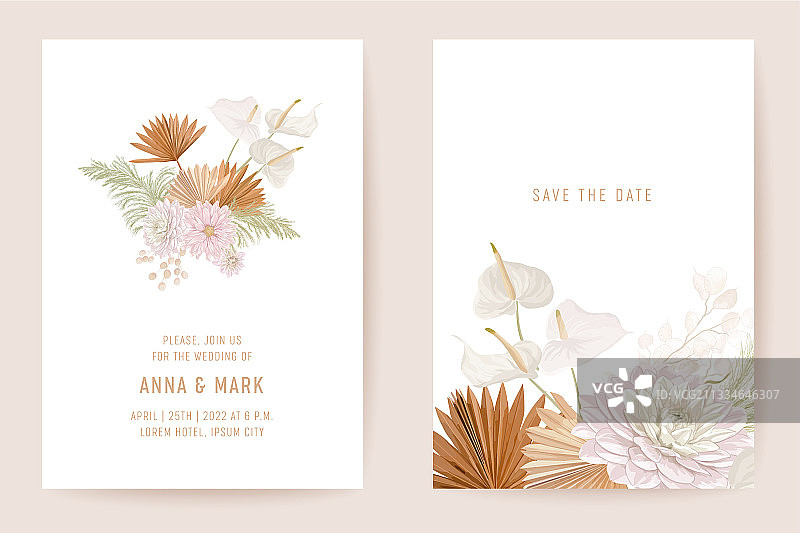 植物主题大丽花婚礼邀请卡模板图片素材
