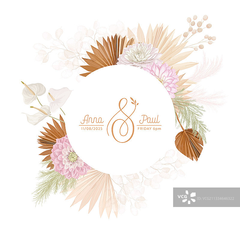 水彩干大丽花花环图片素材