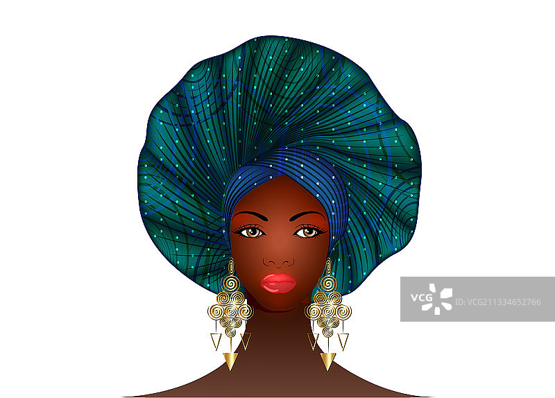 戴尼日利亚头巾的非裔美国妇女肖像图片素材