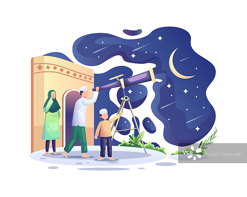 斋月节穆斯林在天空中搜寻图片素材