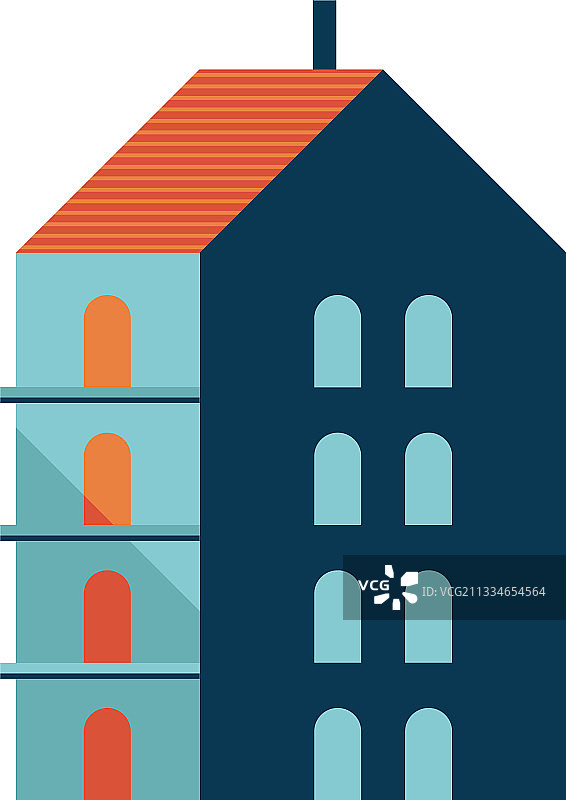 蓝色和橙色简约四层建筑城市图片素材