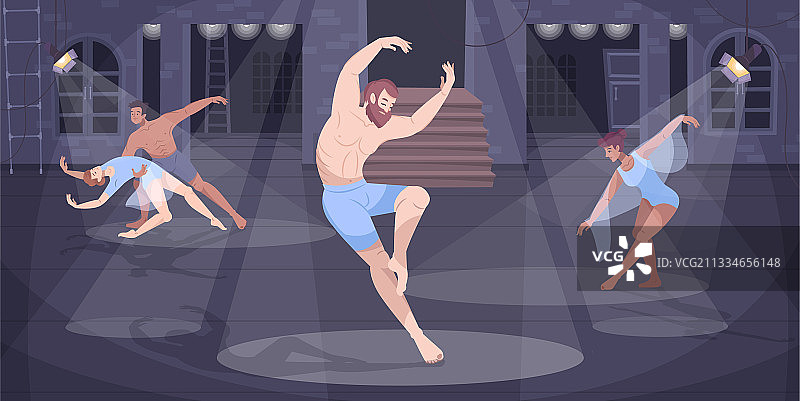 芭蕾舞者扁平风格构图图片素材