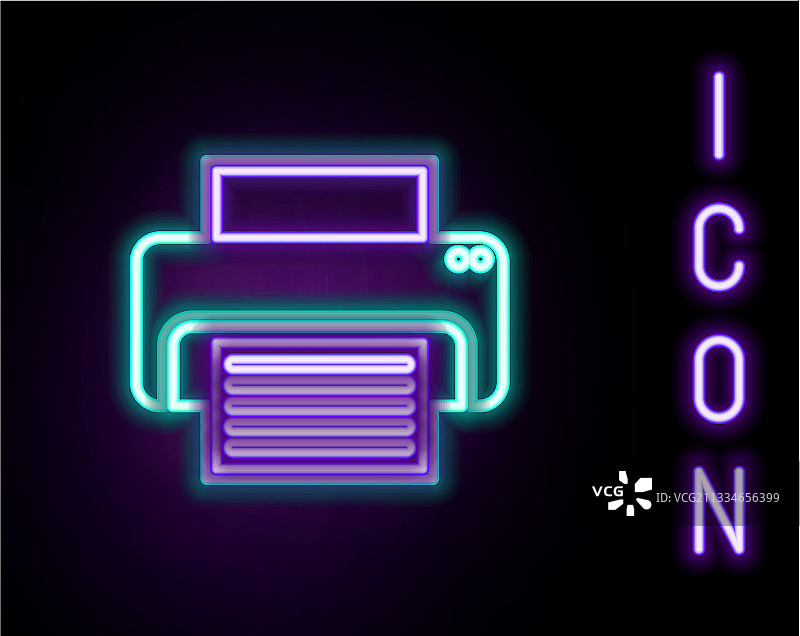 黑色背景上的发光霓虹灯打印机图片素材