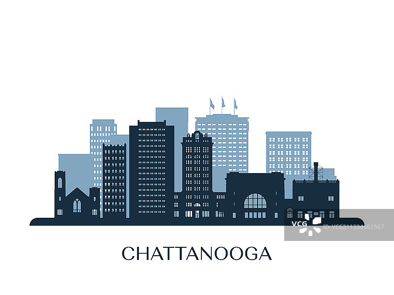 查塔努加天际线单色剪影图片素材