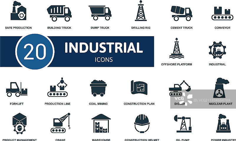 包含可编辑图标的工业图标集图片素材