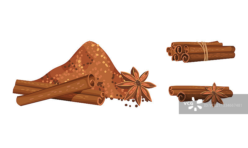 肉桂皮条和肉桂皮粉图片素材