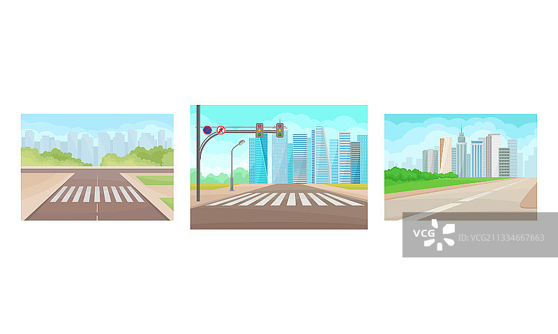 城市景观与人行横道和交通图片素材