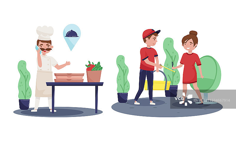 餐厅厨师通过电话和男人接订单图片素材