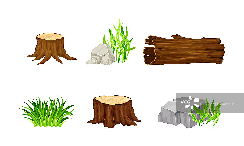 树墩空心原木和粗糙的鹅卵石图片素材