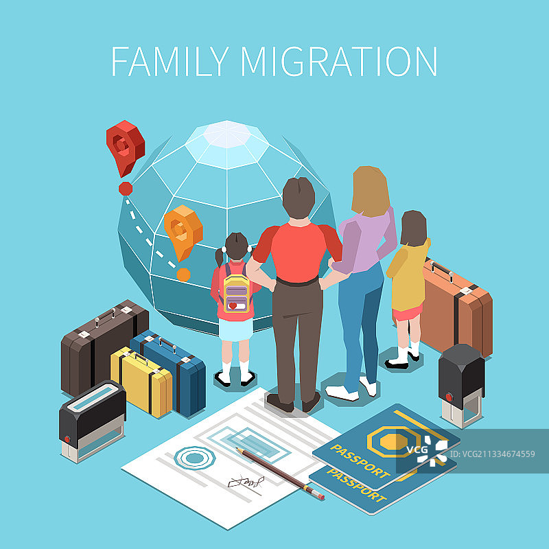 家庭迁徙2.5D构成图片素材