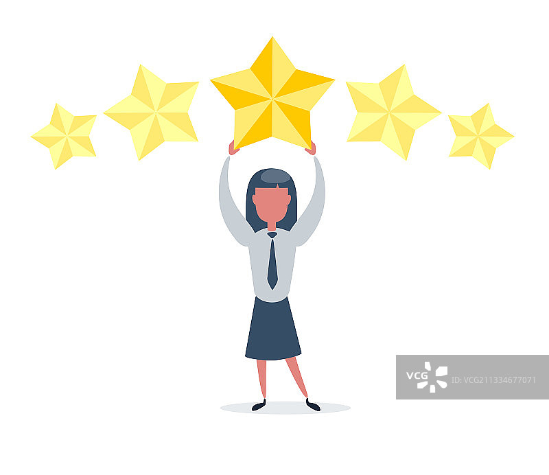 手持五颗金星的女商人图片素材